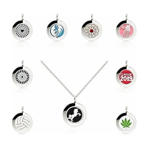1PCS Princess Horse Leaf Peace Volleyball 20mm Stainless Steel Diffuser Locket Perfume Pendant Necklace With 10p Free Pads