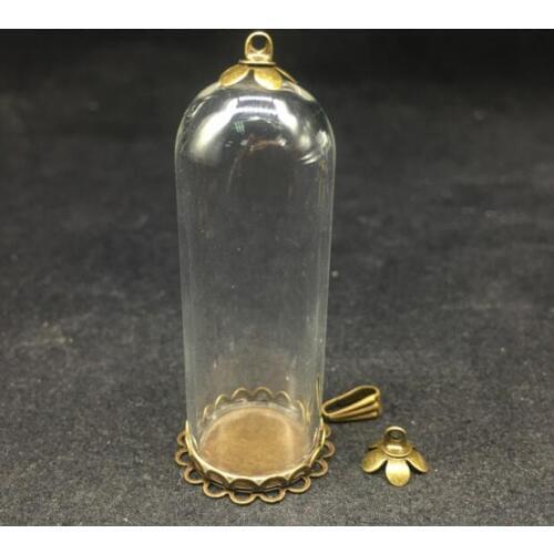10pcs/lot 50x18mm antique bronze double lace tray glass vial pendants jewelry finding necklace bell bottle jars women gift