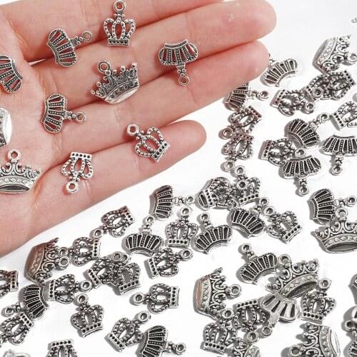 20Pcs 14-18mm Crown Antique Silver Color Alloy Charms Pendant Jewelry Findings DIY Necklace Bracelets Earrings Making