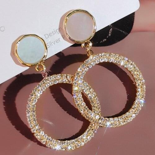 2020 New Arrival Metal Hyperbole Round Women Dangle Earrings Fashion Female Korean Simple Jewelry Circle Rhinestone Earrings