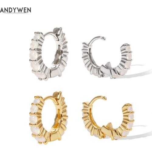 ANDYWEN 925 Sterling Silver Jumbo Graduated Huggie Gold Opals Good Hoops Loops Earring Circle Ring Clips Piercing Jewellery