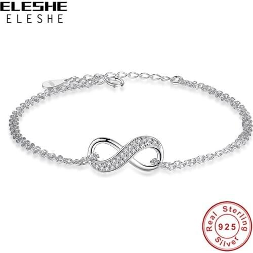 Authentic 925 Sterling Silver Chain Bracelet Pave CZ Zirconia Infinity Charm Bracelets For Women Elegant Wedding Jewelry
