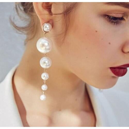 Doreen Box New Fashion-Earrings Long Imitation Pearl Pendant Personality For Women Wedding Earring Wild Tide Jewelry,1 Pair