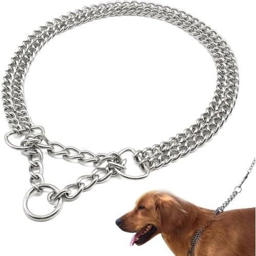 Dog Training Chain Pet Choke Collar Double Row Metal Chain Stainless Steel Slip Collar P Chain for Large Dogs Pitbull