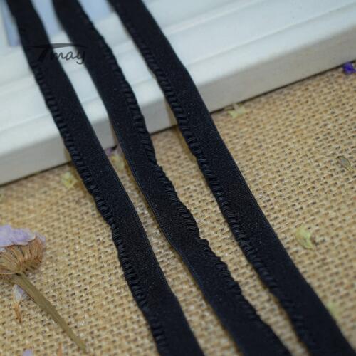 #1440 Elastic bands Soft touch Thicken Pure Black Ruffled Lace Fabric 4 yards 9MM(3/8") Ribbon Lace Edge ribbon Stretch Lace