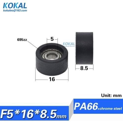 [F0516-8.5]10PCS 695z 695 bearing coated with PA6 PA nylon high loading minisize door window bearing pulley flat type 5X16X8.5mm