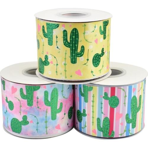 HSDRibbon 75mm 3inch hsd-design custom cactus Pattern on Grosgrain Ribbon