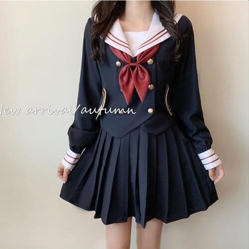Cosplay Girls 2 Piece Set Autumn JK Student Uniform Sailor Suit Sexy Bow Party Women Japan Anime Costume Pleated Skirts