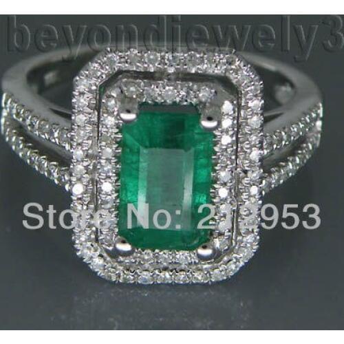 LANMI Vintage Diamonds And Natural Gemstone In 14 White Gold Columbian Emerald Engagement Ring For Sale 2T018
