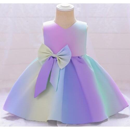 Todder Baby Girl Summer Dress Clothes Gradient Color Bow Princess Dress 1st Birthday Wedding Party Dresses Infant Vestidos
