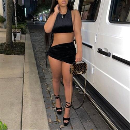 VAZN Summer 2021 European and American Womens Nightclubs Backless Skirt Two Piece Hollow-Out Halter Vest