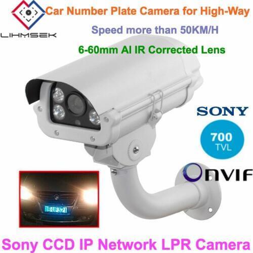 Lihmsek CCD 700TVL IP Network Car License Plate LPR Camera For Highway/Motor Way, with 6-60mm IR Correction Auto Iris Lens
