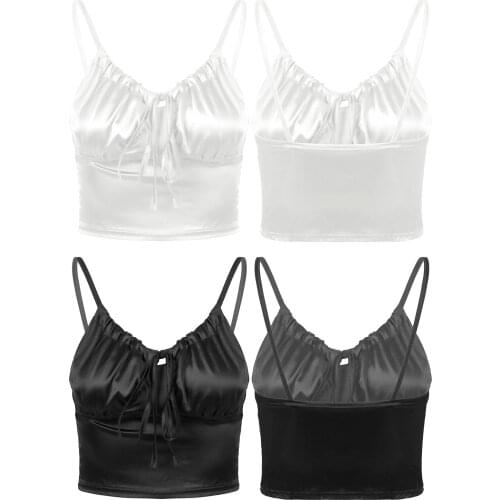 Women Tanks Fashion Streetwear Summer Lace Up Front Satin Crop Top Zipper Side Camisole Beach Party Sleeveless Vest Tops
