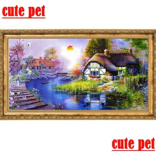 Cute pet Large mosaic handmade Wallpaper Village scenery diamond painting rhinestone diamond full square round diamond painting