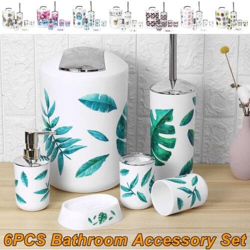 8 Types Bathroom Accessories Set 6pcs Room Set Toothbrush Holder Soap Dispenser Toilet Brush Trash Can Bathroom Essential Set