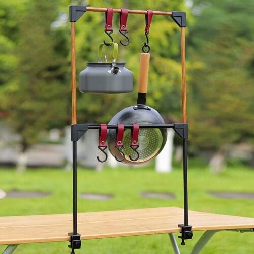Desktop Folding Storage Rack Outdoor Camping Picnic Barbecue Tableware Aluminum Alloy Hanger Shelf Lamp Support with Hooks
