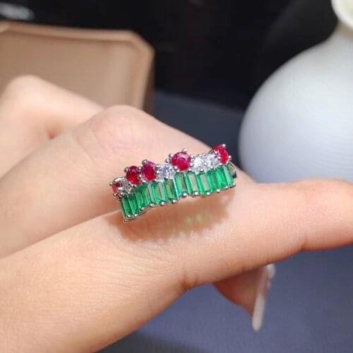 Natural red ruby Ring Natural gemstone ring S925 silver lovely Row Square circle wave women girl gift party fine Jewelry