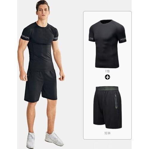 Autumn New Mens Breathable Clothes Short Sleeve Shorts Two Piece Sports Yoga Fitness Suit V057