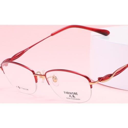 Logorela 6028 Pure Titanium Glasses Frame Vintage Round Eyewear Women Semi Rimless Half Optical Prescription Eyeglasses
