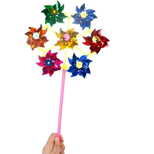 1pc 28x19.5cm Plastic Colorful DIY Sequins Windmill Wind Spinner Home Garden Yard Decoration Kids Toys