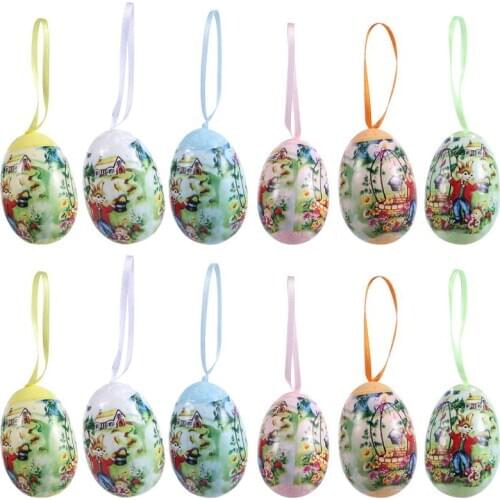 12pcs Cartoon Easter Egg Hanging Egg Pendant Layout Props Party Decorations Easter Day Accessories