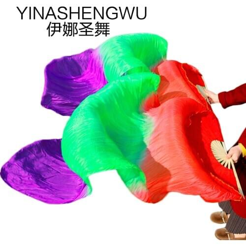 100% Natural Silk Stage Performance Props Dye Fans Belly Dance Fans Handmade Bamboo Ribs Women Belly Dance Fans