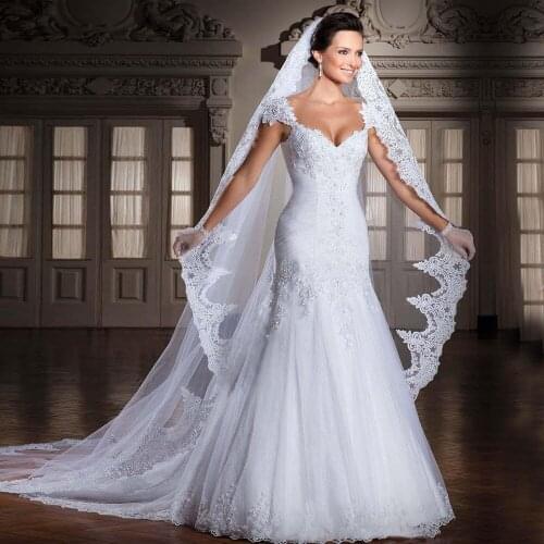 2020 Luxury White Lace Mermaid Wedding Dress With Detachable Train Custom Made Vestidos De Novias Appliques Pleated Bridal Gowns