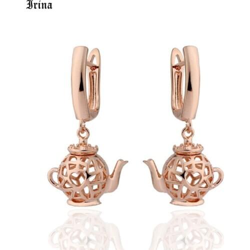 585 Rose Gold Earings fashion jewelry 2020 Unique Hollow Cute Teapot Shape Design Earring For Women jewellery wholesale