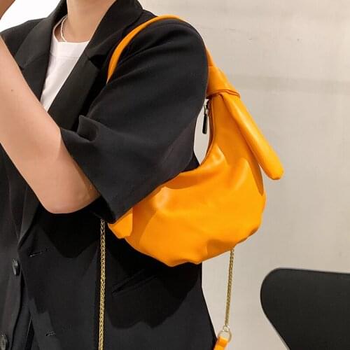 Soft Leather Chain Shoulder Bag 2021 Summer Tie A Knot Handbags Luxury Crossbody Bags Women Underarm Bags Sac De Luxe Femme