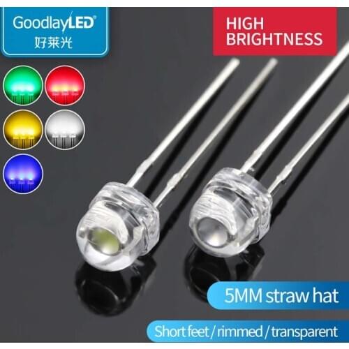 1000PCS 5mm straw hat low light attenuation short leg transparent white red blue green yellow LED light-emitting diode