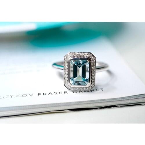 SX713 Jewellery Solid 18K White Gold Nature 1.32ct Blue Aquamarine Gemstones Rings for Women Fine Jewelry Presents