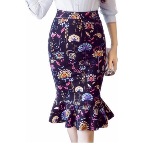 S-5XL Women Pencil Skirts 2020 Autumn Elegant Sexy High Waist Skirt Vintage Ladies Office Formal Winter Print Skirt Plus Size
