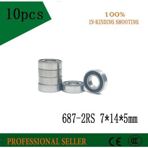 10pcs 687-2RS 7*14*5 mm rubber sealed deep groove ball bearing 687 687RS 7x14x5 MINI miniature steel ball bearings