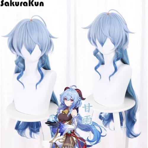 100 CM Ganyu Wig for Cosplay Game Genshin Impact Wig Blue Fluffy Wave Wig Halloween Costume Wig