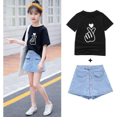 2021 Fashion Baby Girl Clothes Shorts Costume Clothes For Girls Top + Pant Childrens Summer Suit Kids Clothes For 4-12 Age