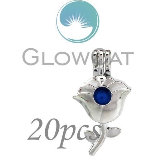 20x KK847 Silver Rose Flower Beads Cage Jewelry Making Perfume Diffuser Aroma Oyster Pearl Cage Locket Pendant