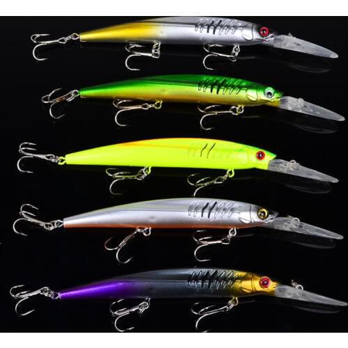 5Pcs/Lot Minnow Fishing Lures 14.5cm/12.7g Fishing Bait Tackle #6 Treble Hook