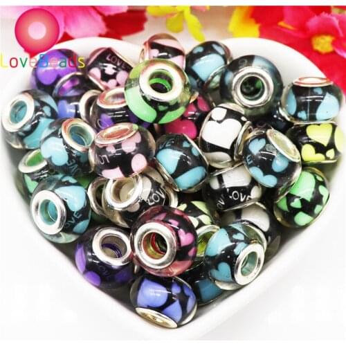 50pcs Silver Plated Core DIY Resin Beads Charms Large Hole Fit Pandora Bracelet American Jewelry Snake Chain Style Women Girls