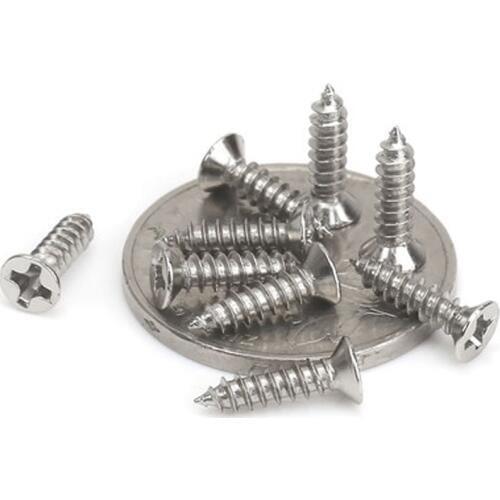 50pcs M1.4 Flat head Phillips screw Cross Countersunk heads Nickel plating Self-tapping screws 3mm-10mm Length