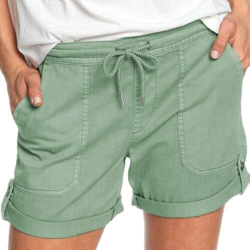 60%HOT Shorts Mid Rise Solid Color Women Drawstring Pockets Short Pants for Summer