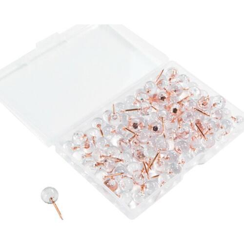 AAY-100Pcs Rose Gold Push Pins ThumbTacks Transparent Plastic Round Head Map Tacks for Hanging Pictures Posters Documents Wall M
