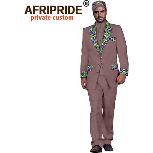 African Clothing for Men Dashiki Jacket Print Shirts Ankara Pants Tribal Hat 4 Piece Set Traditional Clothes Suit A2116006
