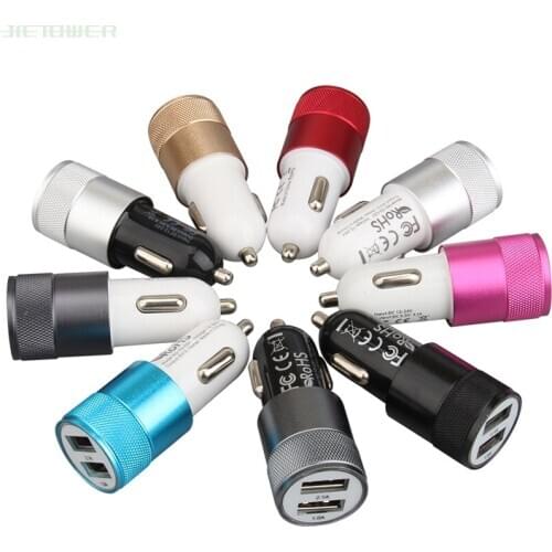 Dual USB Car Kit Charger Aluminium Alloy Adapter 3.1A Auto Vehicle Metal Charger Fast Usb Car Charger For Cell Phone 100pcs/lot