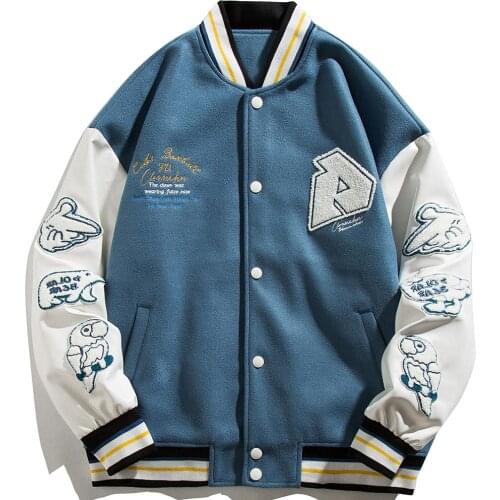 Baseball Jacket Men Cute Animals Patch Embroidery Bomber Coat Baggy High Street College Style Outwear Autumn Streetwear