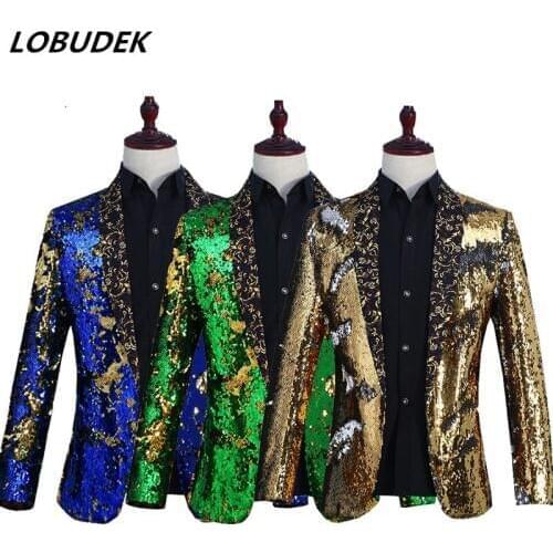 Sparkly Sequins 6 Colors Blazers Coat Men Stage Costume High quality Fashion Popular Jacket Outerwear Prom Singer Host Clothing