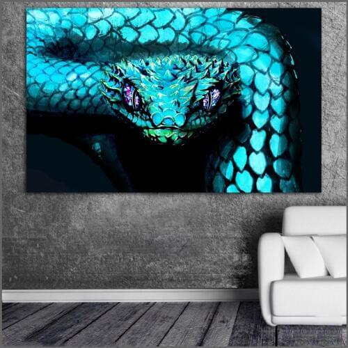 Large size Printing Oil Snakes Painting Art Head Light Blue wall art canvas print pictures for living room and bedroom No Frame