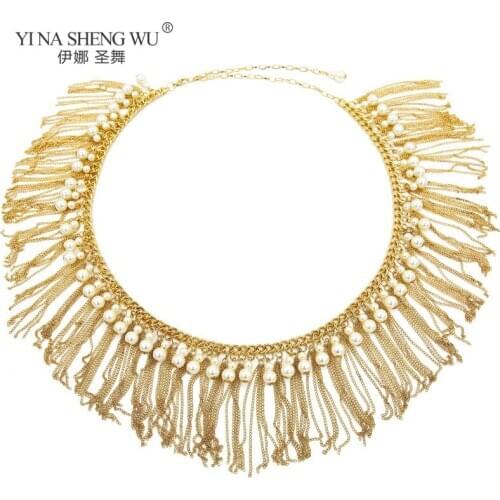 Bohemia Style Gold Color Bead Belly Dance Chains for Women Body Chain Jewelry Fashion Imitation Pearl Tassel Elastic Waist Chain