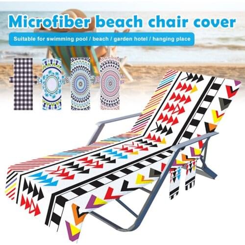 Beach Chair Cover with Side Pockets Microfiber Pool Lounge Chaise Towel for Lounger Hotel No Sliding 82.6*28.7in FK88