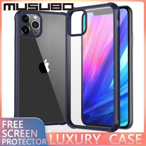 MUSUBO Luxury Shockproof Silicone Phone Case For iPhone 11 Pro X XR XS Max 6 8 7 Plus SE 2020 Solid Contrast Color Clear Hard PC