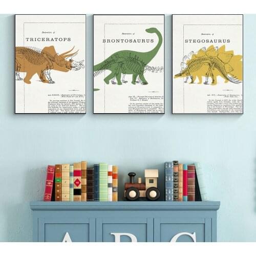Dinosaur Tyrannosaurus Skeleton Fossil Vintage Art Canvas Painting Nordic Posters And Prints Wall Pictures For Kids Room Decor